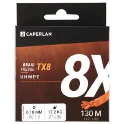 TRESSE PECHE AUX LEURRES TX8 ORANGE 130M 7 TRESSE PECHE AUX LEURRES TX8 ORANGE 130M -Caperlan tresse peche aux leurres tx8 orange 130m 2